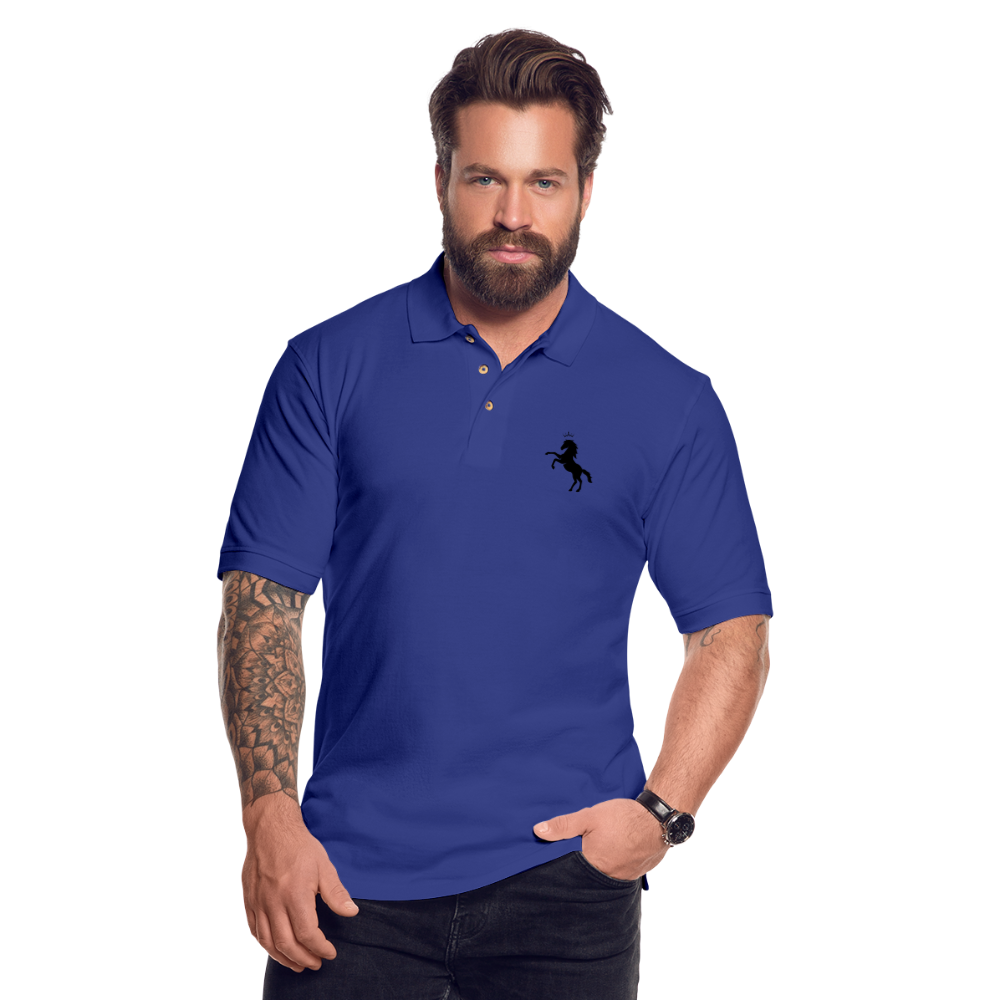 Crowned Black Horse Men's Pique Polo Shirt - royal blue