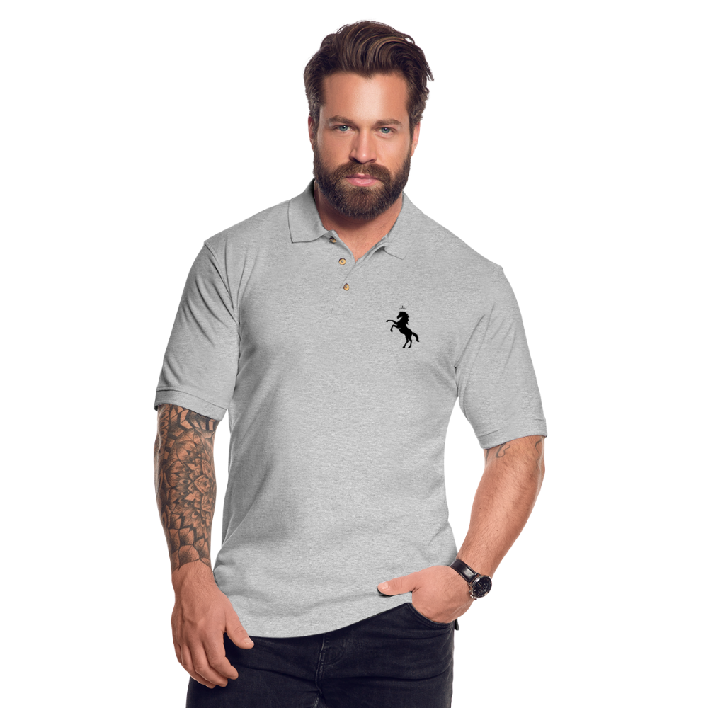 Crowned Black Horse Men's Pique Polo Shirt - heather gray