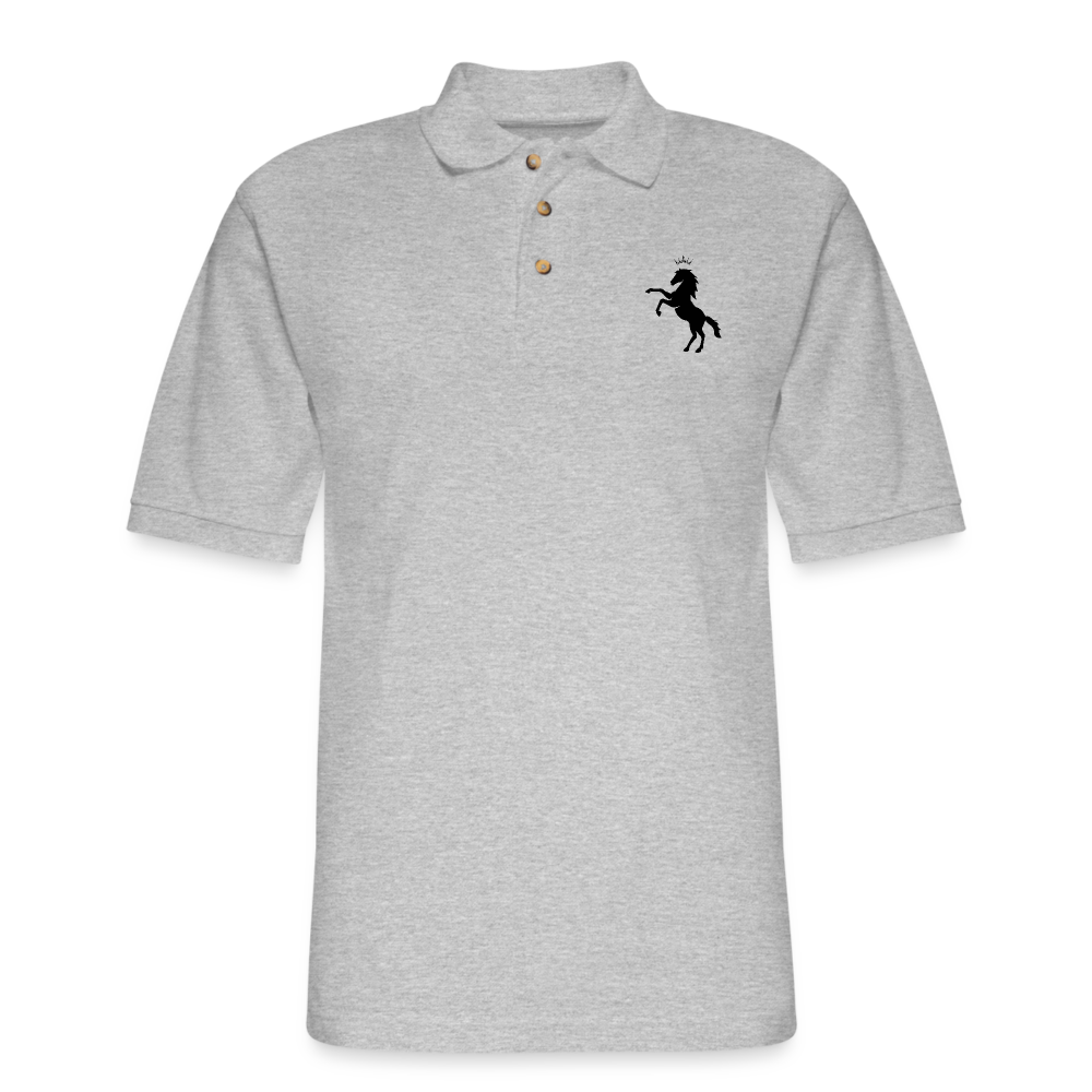 Crowned Black Horse Men's Pique Polo Shirt - heather gray