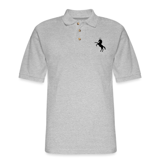 Crowned Black Horse Men's Pique Polo Shirt - heather gray