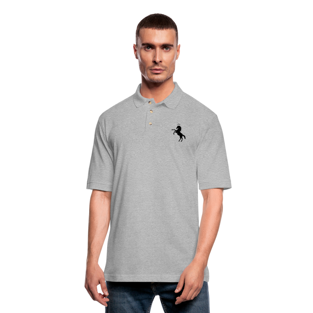 Crowned Black Horse Men's Pique Polo Shirt - heather gray