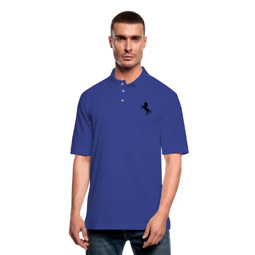 Crowned Black Horse Men's Pique Polo Shirt - royal blue