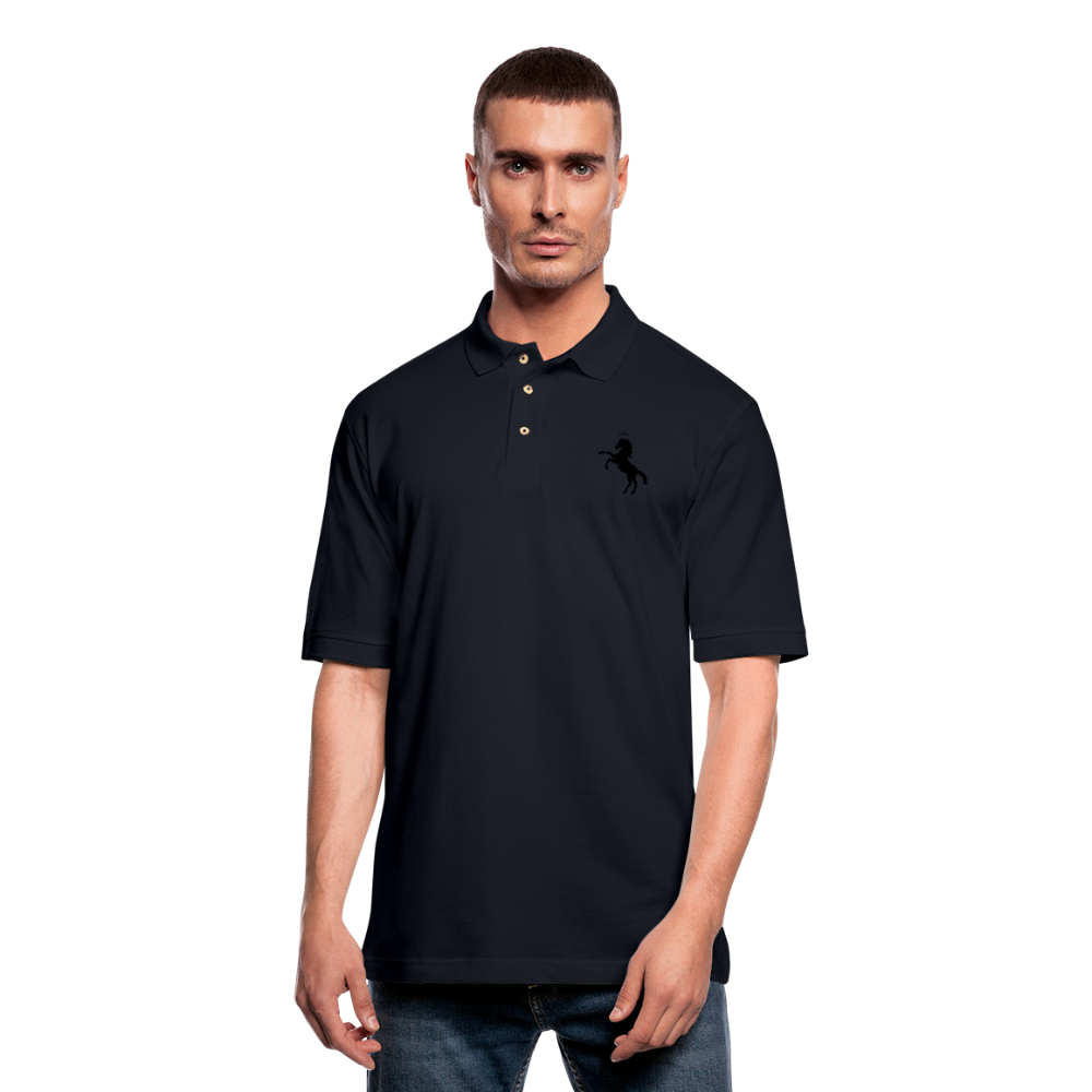 Crowned Black Horse Men's Pique Polo Shirt - midnight navy