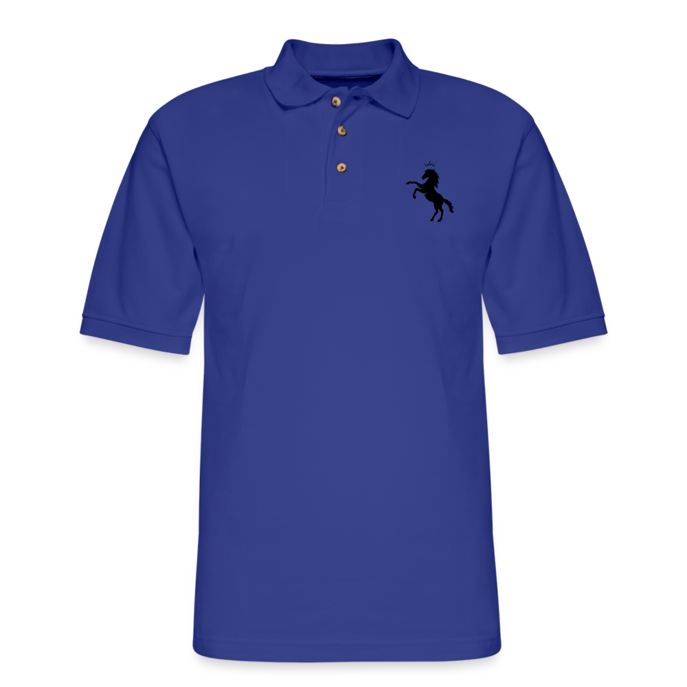 Crowned Black Horse Men's Pique Polo Shirt - royal blue