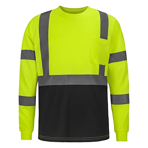 High Visibility Shirts Quick Dry Safety T Shirts with Reflective Strips and Pocket Short Sleeve Mesh Hi Vis Construction Work Class 2 Shirt for Men/Women Black Bottom Lime,Medium