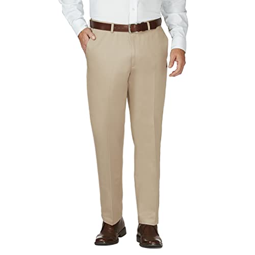 HAGGAR Mens Work to Weekend Hidden Expandable Waist Classic Fit Flat Front Pant