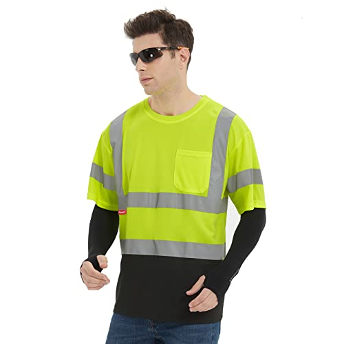 ProtectX High Visibility Short Sleeve Reflective Safety T-Shirt, Men's Heavy Duty Breathable Hi Vis Shirts, Class 2 Type R