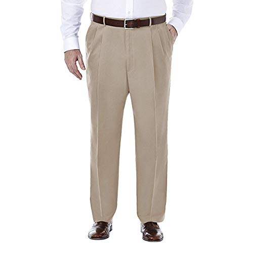 Haggar Men's Premium No Iron Khaki Classic Fit Expandable Waist Flat Front Pant (Regular and Big & Tall Sizes)