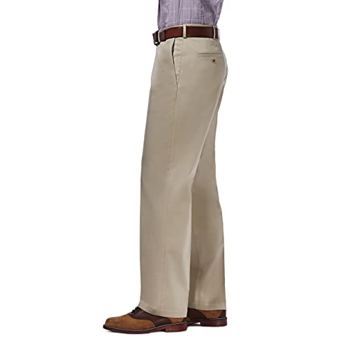 Haggar Men's Premium No Iron Khaki Classic Fit Expandable Waist Flat Front Pant (Regular and Big & Tall Sizes)