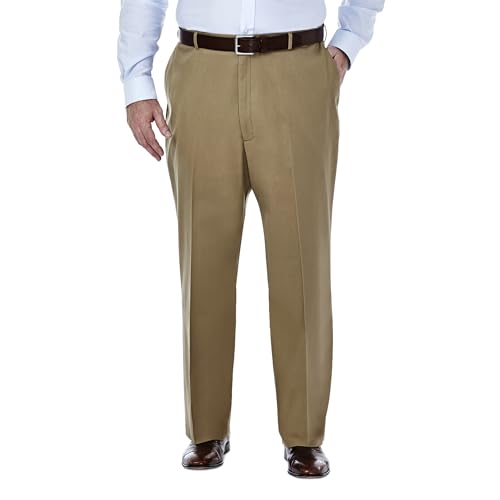 Haggar Men's Premium No Iron Khaki Classic Fit Expandable Waist Flat Front Pant (Regular and Big & Tall Sizes)