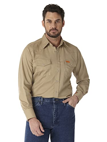 Wrangler Mens Riggs Workwear Flame Resistant Western Long Sleeve Two Pocket Snap Shirt