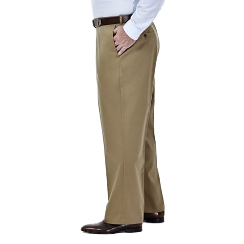 Haggar Men's Premium No Iron Khaki Classic Fit Expandable Waist Flat Front Pant (Regular and Big & Tall Sizes)