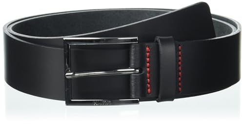 HUGO mens Dressy Leather Belt With Gun Metal Hardware