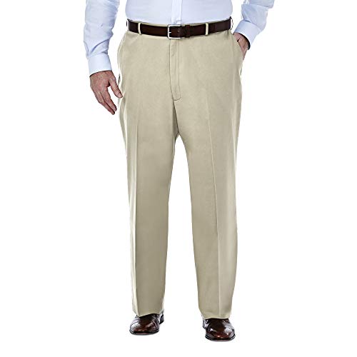 Haggar Men's Premium No Iron Khaki Classic Fit Expandable Waist Flat Front Pant (Regular and Big & Tall Sizes)