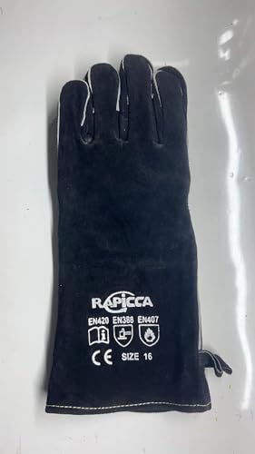 RAPICCA Fireplace Gloves Fire Heat Resistant: Dark-Grey 16IN 932℉ - Fireproof Leather for Fireplace Fire pit Wood stove Campfire Furnace BBQ Grill Stick Mig Welding Welder Gear - one size