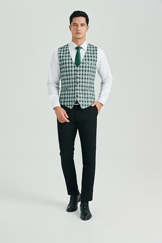 HISDERN Men's Suit Vest Plaid Dress Vest for Men Slim Fit Formal Business Waistcoat Tuxedo V-Ncek Solid Vest for Wedding