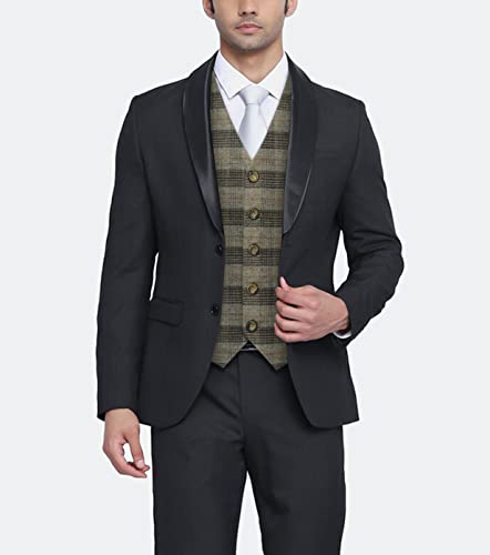 HISDERN Men's Suit Vest Business Plaid Formal Dress Waistcoat Slim Fit Vests for Men with 3 Pocket for Suit or Tuxedo