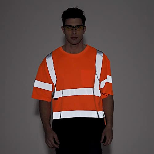 ProtectX High Visibility Short Sleeve Reflective Safety T-Shirt, Men's Heavy Duty Breathable Hi Vis Shirts, Class 2 Type R