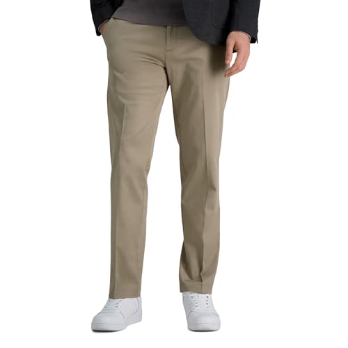 Haggar Men's Iron Free Premium Khaki Straight Fit Flat Front Flex Waistband Casual Pant