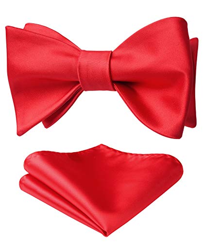 HISDERN Bow Ties for Men Solid Color Self Tie Bow Tie Pocket Square Set Classic Formal Satin Bowties for Tuxedo Wedding Party