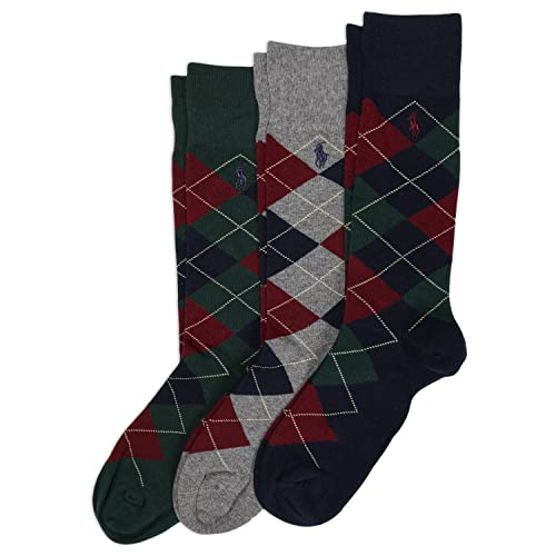 POLO RALPH LAUREN mens Argyle Pattern Dress Crew Socks - 3 Pair Pack - Soft Lightweight Cotton Comfort