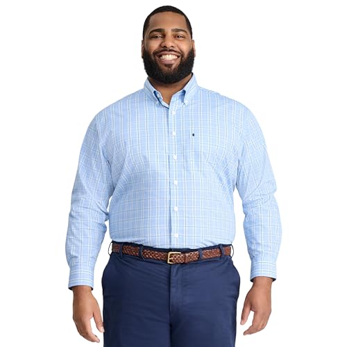 IZOD Men's Big and Tall Performance Comfort Long Sleeve Plaid Button Down