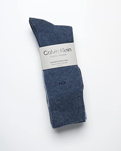 Calvin Klein Men's Crew Socks - 4 Pack Lightweight Combed Cotton Blend Dress Socks - Breathable Socks for Men (7-12)