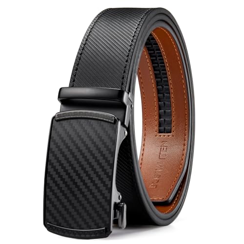 BOSTANTEN Mens Belt Leather Ratchet Belt For Men Dress and Casual with Adjustable Buckle, Trim to Fit