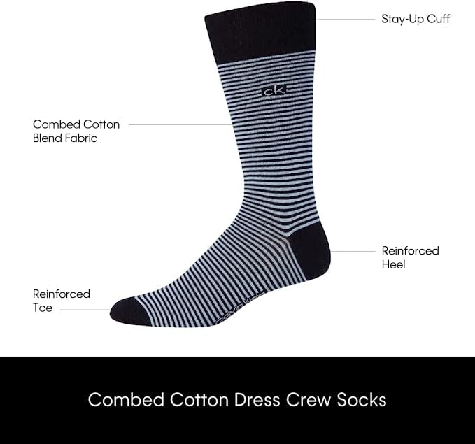 Calvin Klein Men's Dress Socks - Lightweight Cotton Blend Crew Socks (8 Pairs)