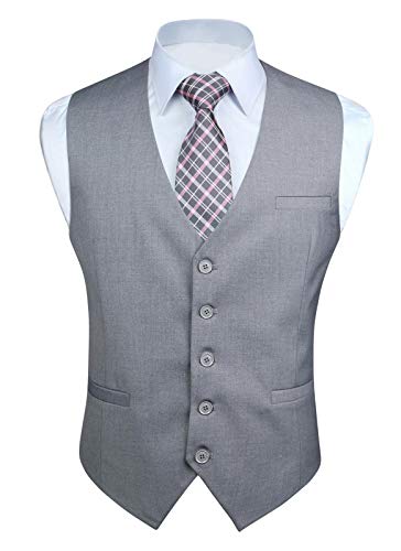 HISDERN Men's Suit Vest Business Formal Dress Waistcoat Vest with 3 Pockets for Suit or Tuxedo