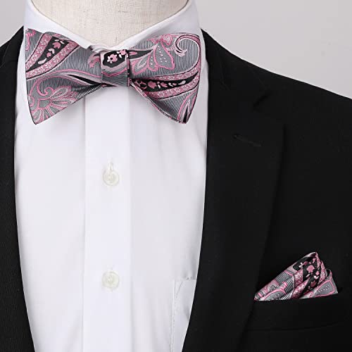 HISDERN Bow Ties for Men Paisley Bowties Mens Self Tie Bow Tie and Pocket Square Set Formal Tuxedo Wedding Bowtie