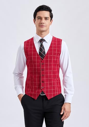 HISDERN Men's Suit Vest Business Plaid Formal Dress Waistcoat Slim Fit Vests for Men with 3 Pocket for Suit or Tuxedo