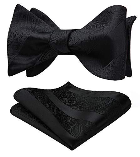 HISDERN Bow Ties for Men Paisley Bowties Mens Self Tie Bow Tie and Pocket Square Set Formal Tuxedo Wedding Bowtie