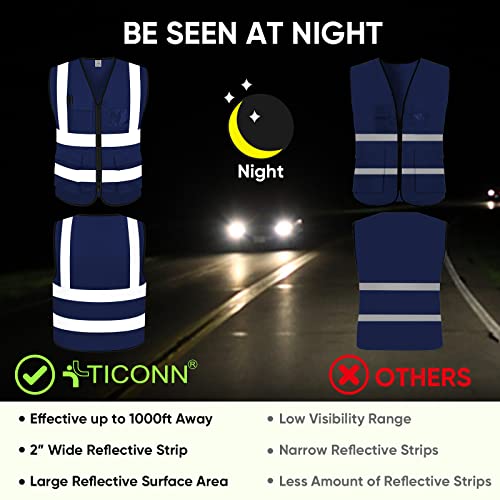 TICONN Reflective Safety Vest High Visibility Class II Mesh Vest for Women & Men Meets ANSI Standards