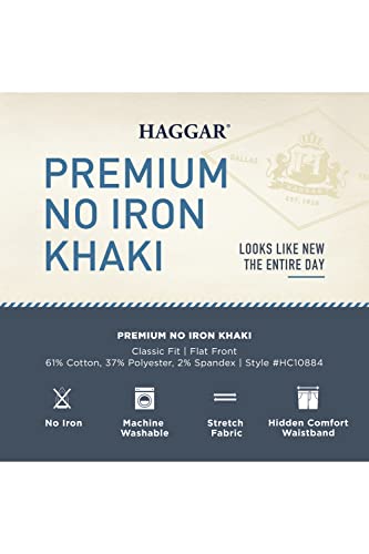 Haggar Men's Premium No Iron Khaki Classic Fit Expandable Waist Flat Front Pant (Regular and Big & Tall Sizes)