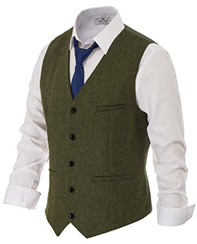 PJ PAUL JONES Men's Herringbone Tweed Suit Vest Casual Wool Blend Waistcoat