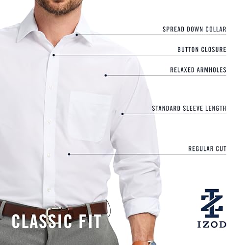 IZOD Men's Wrinkle Resistant Stretch Fabric Button Down Collar Dress Shirt