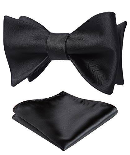 HISDERN Bow Ties for Men Solid Color Self Tie Bow Tie Pocket Square Set Classic Formal Satin Bowties for Tuxedo Wedding Party