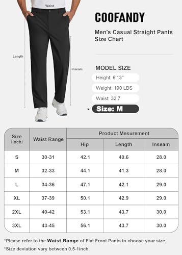 COOFANDY Men's Casual Pants Classic Fit Flat Front Pants Lightweight Elastic Waist Golf Trousers with Pockets