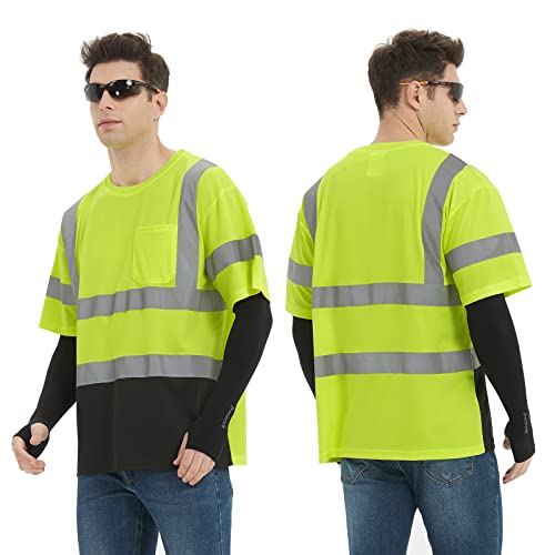 ProtectX High Visibility Short Sleeve Reflective Safety T-Shirt, Men's Heavy Duty Breathable Hi Vis Shirts, Class 2 Type R