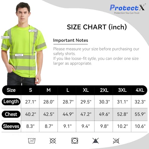 ProtectX High Visibility Short Sleeve Reflective Safety T-Shirt, Men's Heavy Duty Breathable Hi Vis Shirts, Class 2 Type R