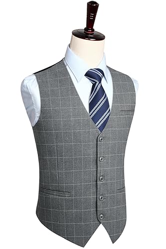 HISDERN Men's Suit Vest Business Plaid Formal Dress Waistcoat Slim Fit Vests for Men with 3 Pocket for Suit or Tuxedo