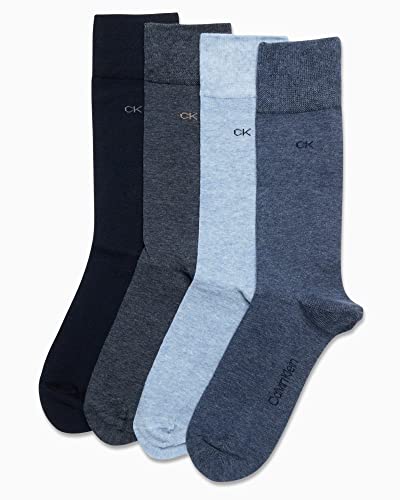 Calvin Klein Men's Crew Socks - 4 Pack Lightweight Combed Cotton Blend Dress Socks - Breathable Socks for Men (7-12)