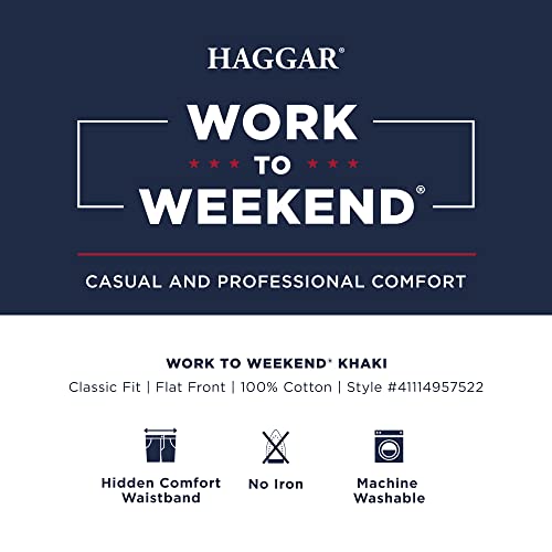 HAGGAR Mens Work to Weekend Hidden Expandable Waist Classic Fit Flat Front Pant