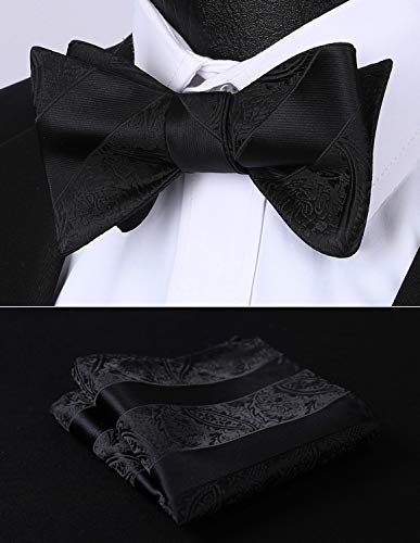 HISDERN Bow Ties for Men Paisley Bowties Mens Self Tie Bow Tie and Pocket Square Set Formal Tuxedo Wedding Bowtie