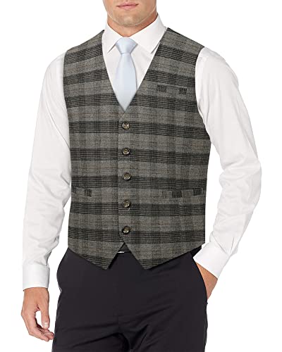 HISDERN Men's Suit Vest Business Plaid Formal Dress Waistcoat Slim Fit Vests for Men with 3 Pocket for Suit or Tuxedo