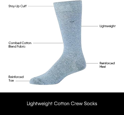 Calvin Klein Men's Crew Socks - 4 Pack Lightweight Combed Cotton Blend Dress Socks - Breathable Socks for Men (7-12)