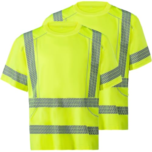 ProtectX High Visibility Short Sleeve Reflective Safety T-Shirt, Men's Heavy Duty Breathable Hi Vis Shirts, Class 2 Type R