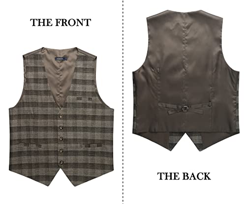 HISDERN Men's Suit Vest Business Plaid Formal Dress Waistcoat Slim Fit Vests for Men with 3 Pocket for Suit or Tuxedo