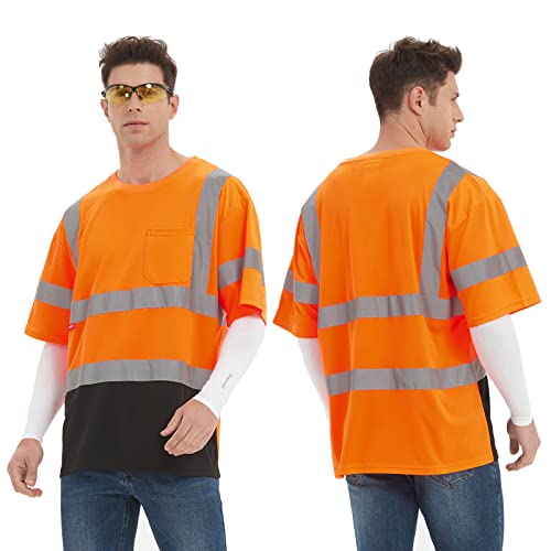 ProtectX High Visibility Short Sleeve Reflective Safety T-Shirt, Men's Heavy Duty Breathable Hi Vis Shirts, Class 2 Type R